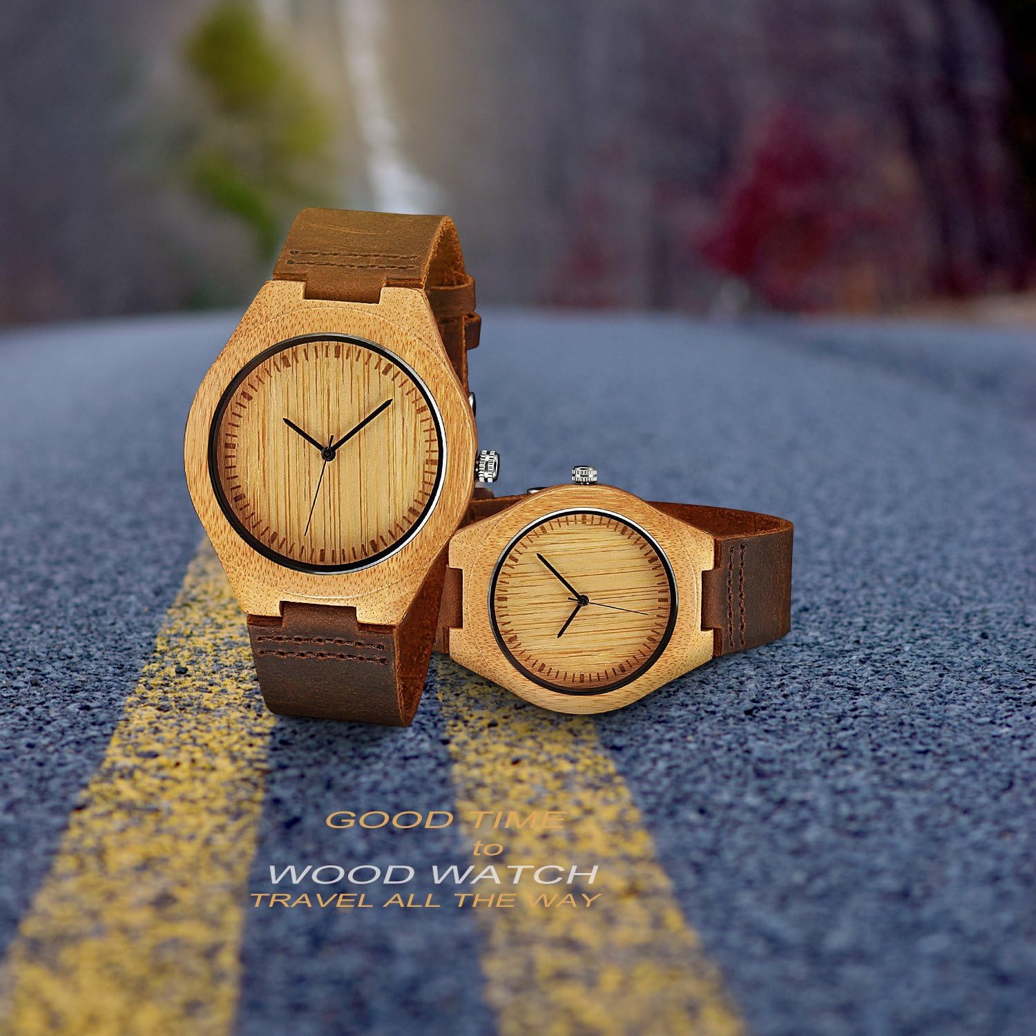 CUCOL Mens Wooden Watch with Brown Cowhide Leather Strap Casual Gift for Groomsmen in Box - View 6 of 8