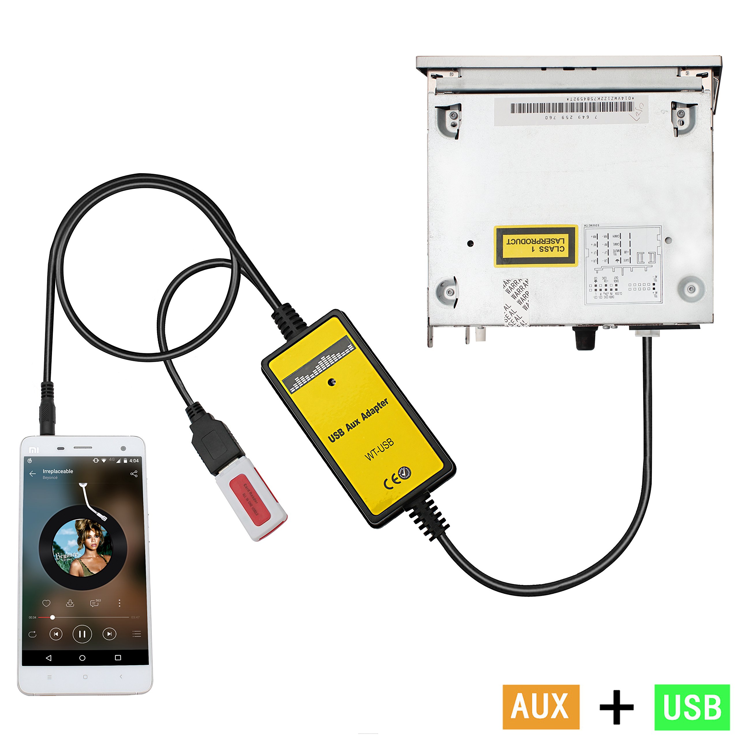 Yomikoo Yomikoo AUX Adapter for VWAudi 12pin A3 A4 Beetle Jetta Passat Polo USB and AUX Cable Compatible 2003 to 2011 - View 3 of 7