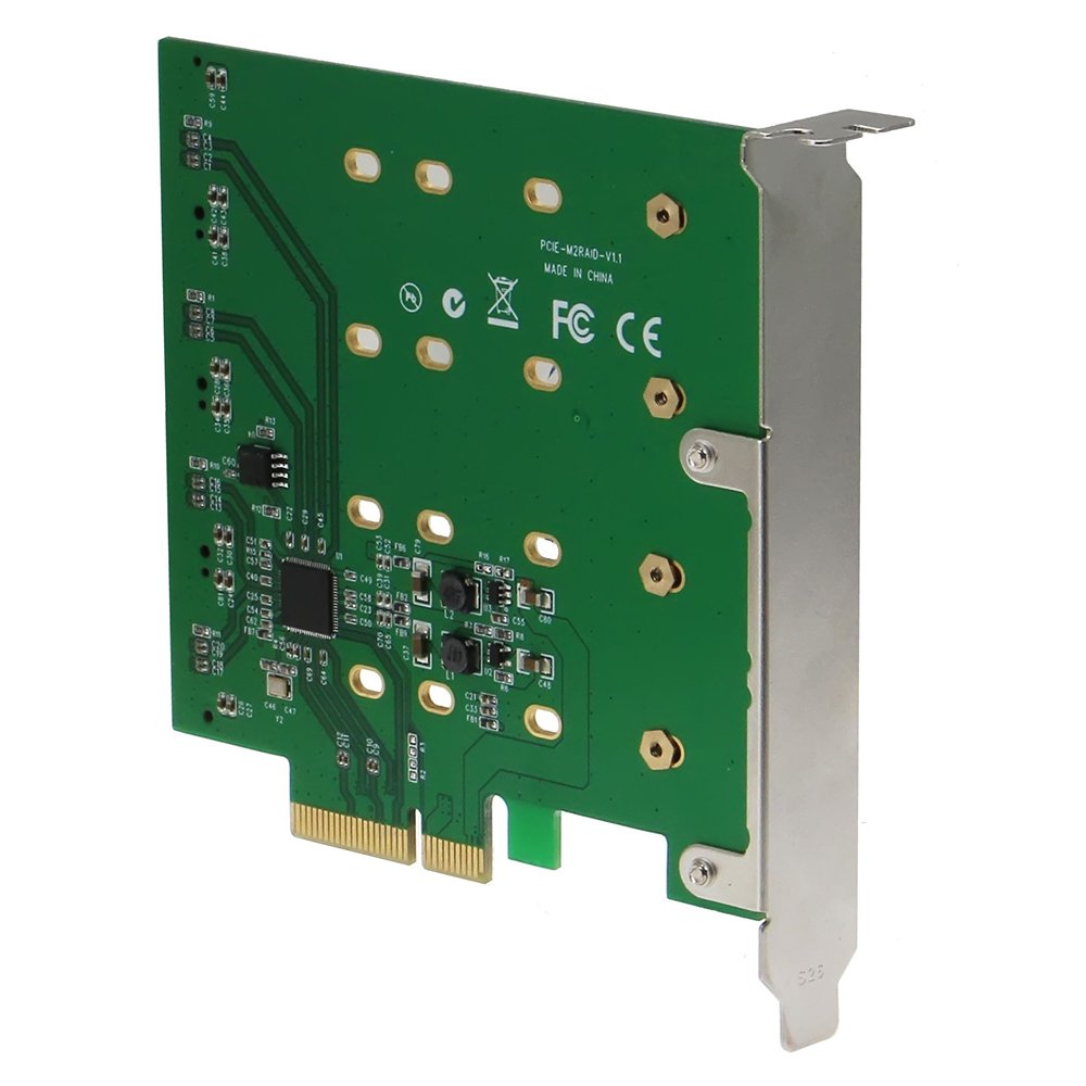Sedna Sedna SE-PCIE-m2SSDx4-R-MA M.2 Internal Interface Card Adapter PCIe 2.0 High Speed 6 GB/s Black Green Accessory - View 3 of 6