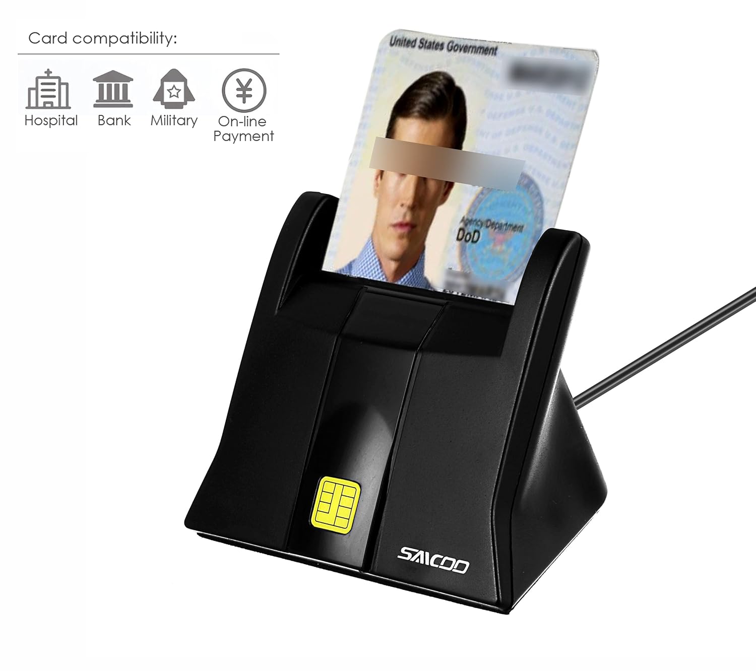 saicoo Saicoo CAC Reader DOD Military USB Common Access Smart Card Reader Compatible with Mac OS and Windows - View 2 of 6