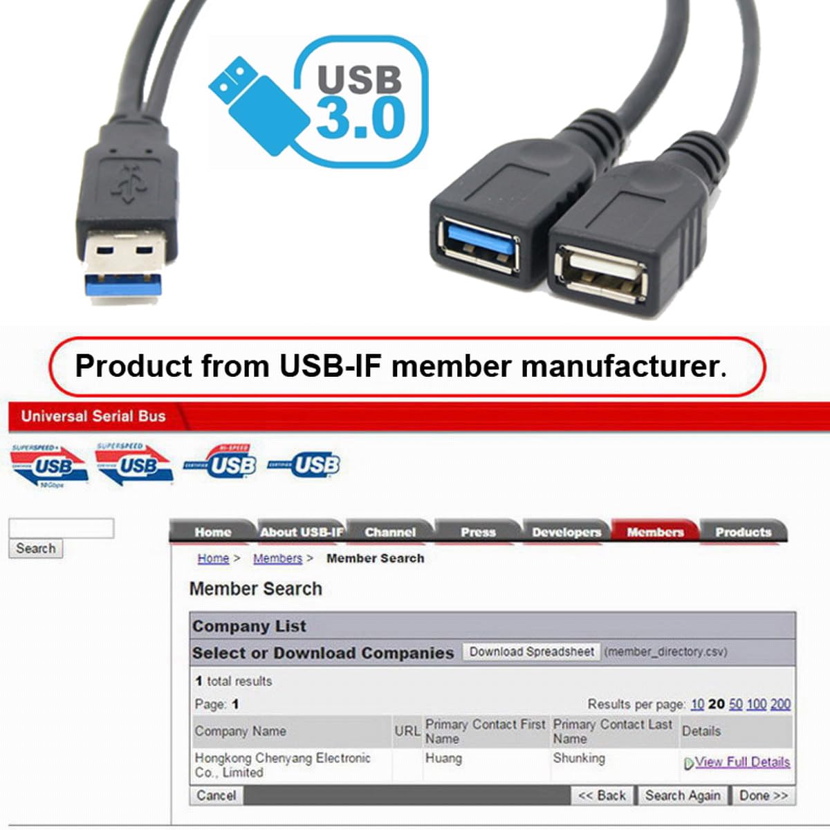 Cablecc Black USB 3.0 Male to Dual USB Female Extra Power Data Y Extension Cable for 25 Inch Mobile Hard Disk - View 5 of 9