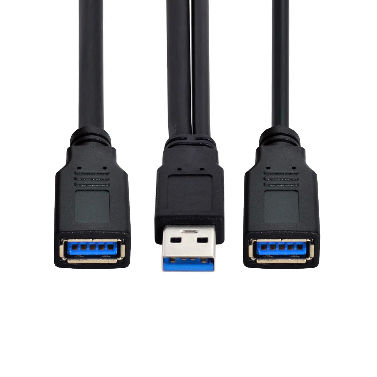 Cablecc Black USB 3.0 Male to Dual USB Female Extra Power Data Y Extension Cable for 25 Inch Mobile Hard Disk