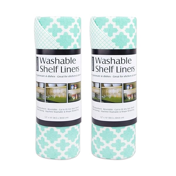 DII Shop DII Non-Adhesive Fridge & Shelf Liners - Aqua Lattice, 12x20, Machine Washable, Cut to Fit - 2 Piece Collection