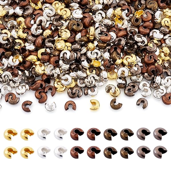 Pandahall 500pcs Mixed Style Iron Crimp Beads Covers for DIY Jewelry Findings 3mm Round Clamp Tips Knot Cover Metal