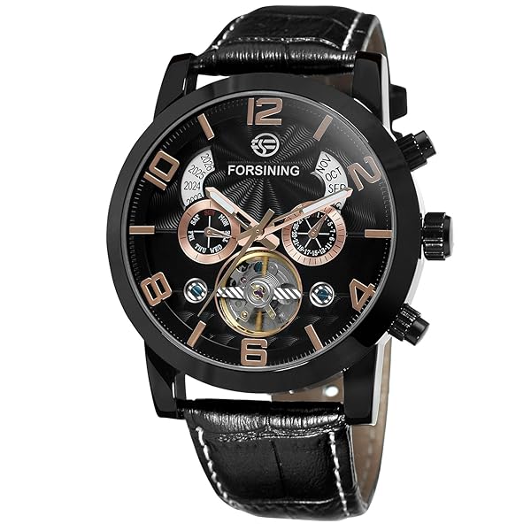 Forsining Men's Automatic Self-Winding Day Calendar Leather Strap Classic Wrist Watch Collection
