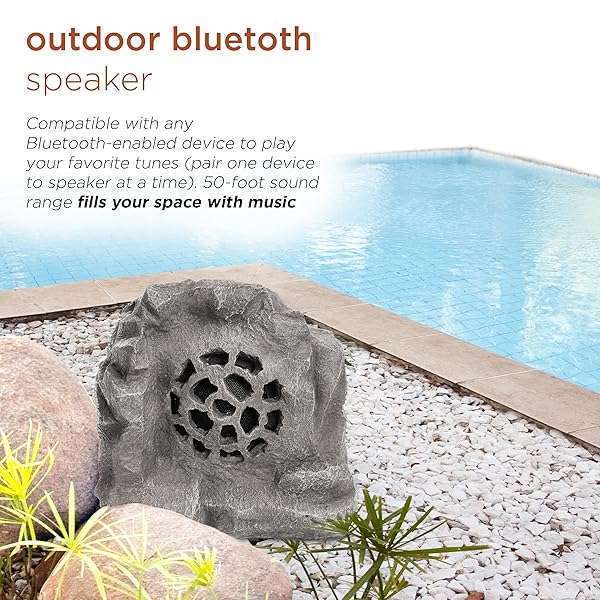 Alpine Corporation Alpine Waterproof Bluetooth Solar Rock Speaker - Outdoor Wireless Gray Design - View 4 of 9