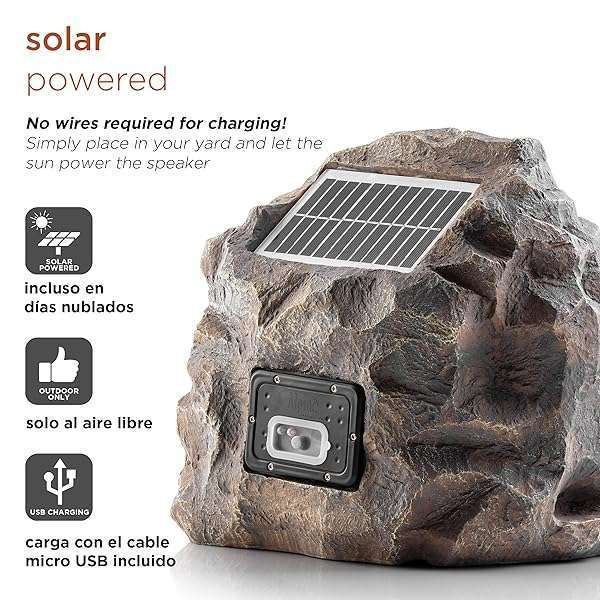 Alpine Corporation Alpine Waterproof Bluetooth Solar Rock Speaker - Outdoor Wireless Gray Design - View 5 of 9