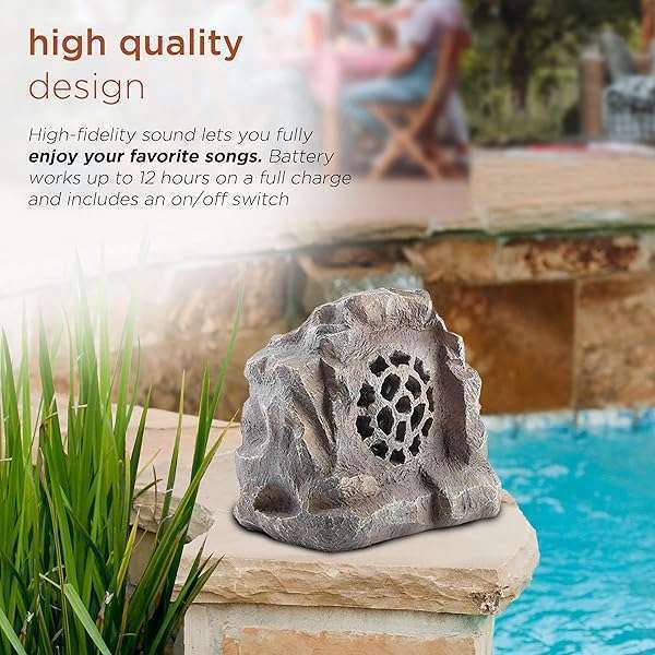 Alpine Corporation Alpine Waterproof Bluetooth Solar Rock Speaker - Outdoor Wireless Gray Design - View 6 of 9