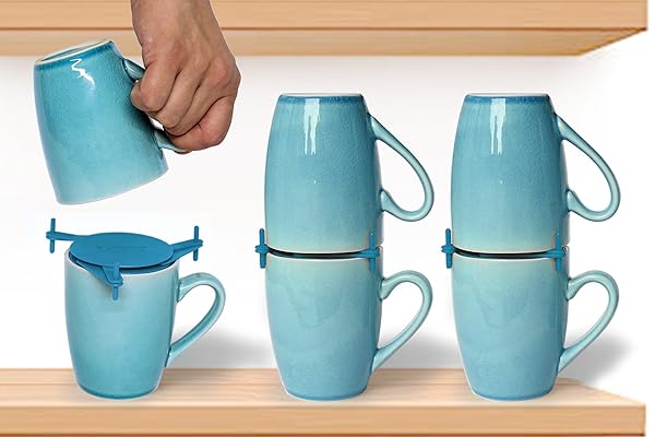 ELYPRO ELYPRO Coffee Mug Organizer: Expandable & Stackable Kitchen Storage for Mugs & Tea Cups - Space-Saving Solution in Blue