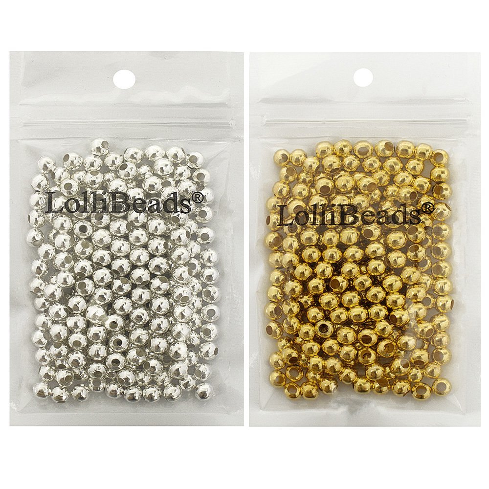 LolliBeads Gold and Silver Plated Smooth Round Metal Beads Mixed Color 6 mm 600 Pcs for Jewelry Making and Craft Projects
