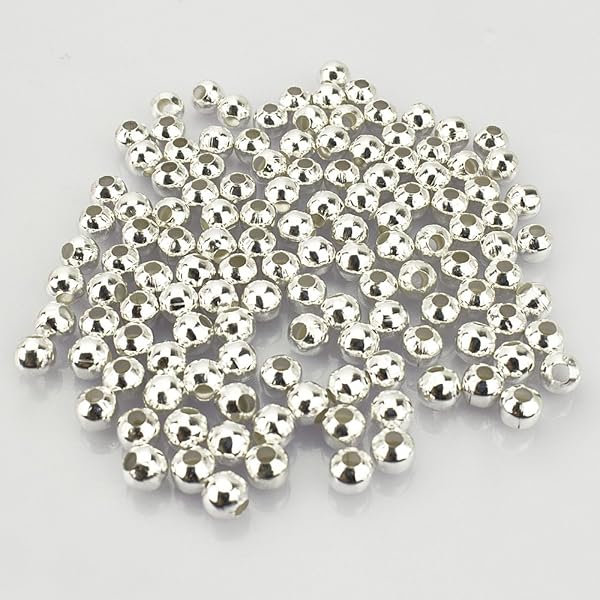 LolliBeads Silver Plated Smooth Round Metal Beads 6mm 300 Pieces for Jewelry Making
