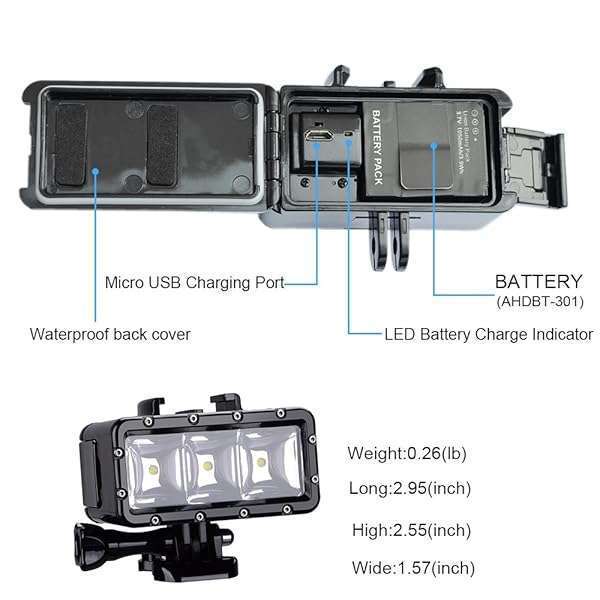 Suptig Suptig Waterproof LED Video Light for GoPro & DJI: Dimmable Night Fill Light for Underwater Adventures - View 6 of 10