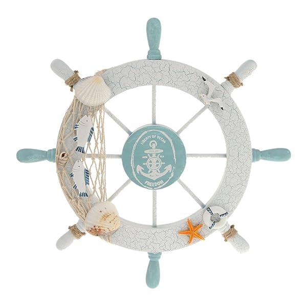 Rienar Rienar Nautical Beach Decor: Wooden Ship Wheel, Fishing Net & Shell Wall Art for Coastal Homes