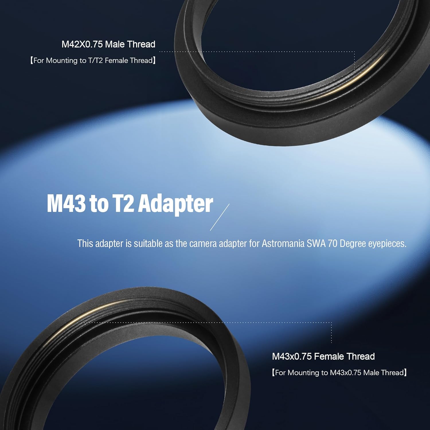 Astromania Astromania M43 to M42 Telescope Adapter for 1.25 and 2 Inch SWA Eyepiece Camera Connection - View 3 of 7