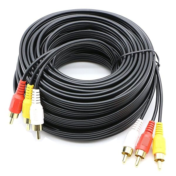 PASOW PASOW 3 RCA Cable 50 Feet Male to Male Audio Video Composite for DVD and Home Theater
