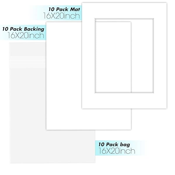 Golden State Art Golden State Art 10-Pack White Pre-Cut 16x20 Picture Mats for 11x14 Photos - Acid-Free, Bevel Cut, Includes Backing Boards & Bags - View 3 of 8