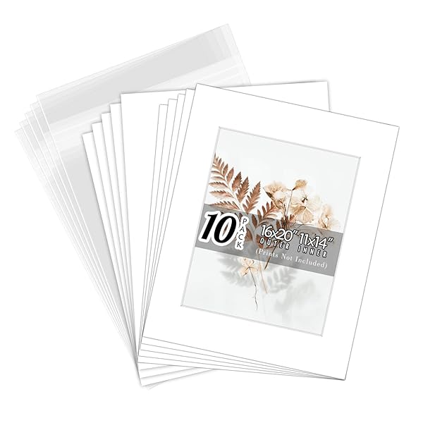 Golden State Art Golden State Art 10-Pack White Pre-Cut 16x20 Picture Mats for 11x14 Photos - Acid-Free, Bevel Cut, Includes Backing Boards & Bags