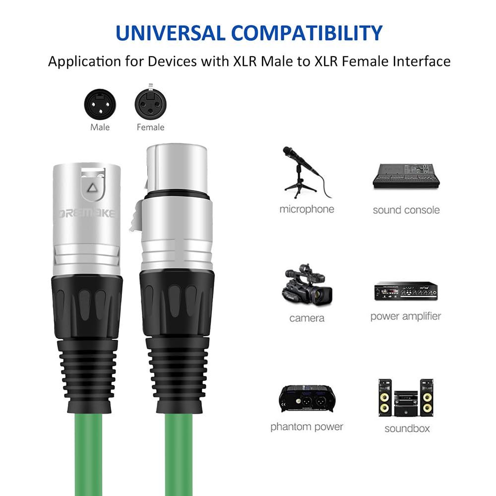 DREMAKE DREMAKE 30m XLR Male to Female Balanced Microphone Cable for Recording Stage DJ Pro 100 Foot Green - View 3 of 9