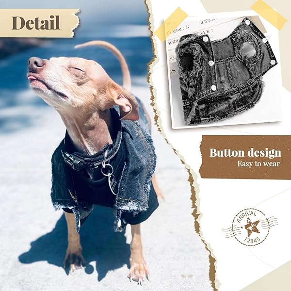 DOGGYZSTYLE Doggyzstyle Cool Black Dog Jean Jacket for Small Medium Dogs and Cats Stylish Denim Vest for Shih Tzu Chihuahua Yorkie Teacup - View 2 of 7