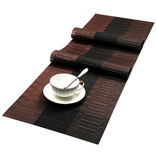 SHACOS SHACOS 12x54 Inch Woven Vinyl Table Runners - Non-Slip, Washable Ombre Coffee Black Mats for Kitchen & Dining