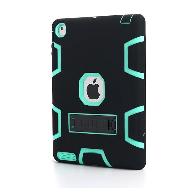 AICase AICase Heavy Duty Shockproof iPad 2 3 4 Case with Kickstand and Stylus Rugged Three Layer Armor Protection Black Mint Blue - View 5 of 8