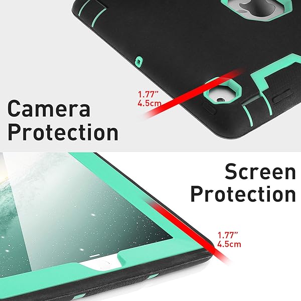 AICase AICase Heavy Duty Shockproof iPad 2 3 4 Case with Kickstand and Stylus Rugged Three Layer Armor Protection Black Mint Blue - View 6 of 8