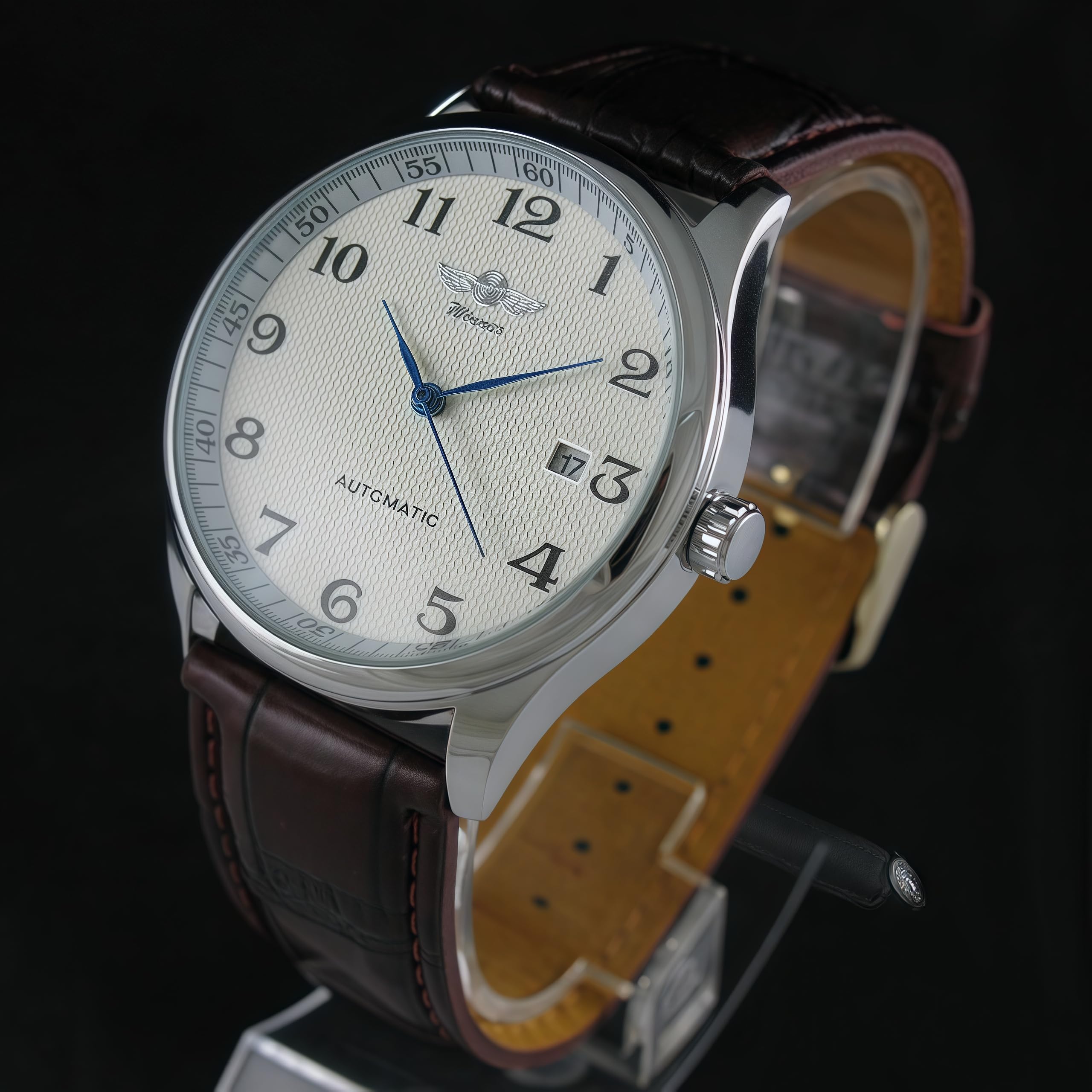 MASTOP Men's Classic Automatic Mechanical Day Calendar Luxury Leather Watch Brown - View 5 of 6