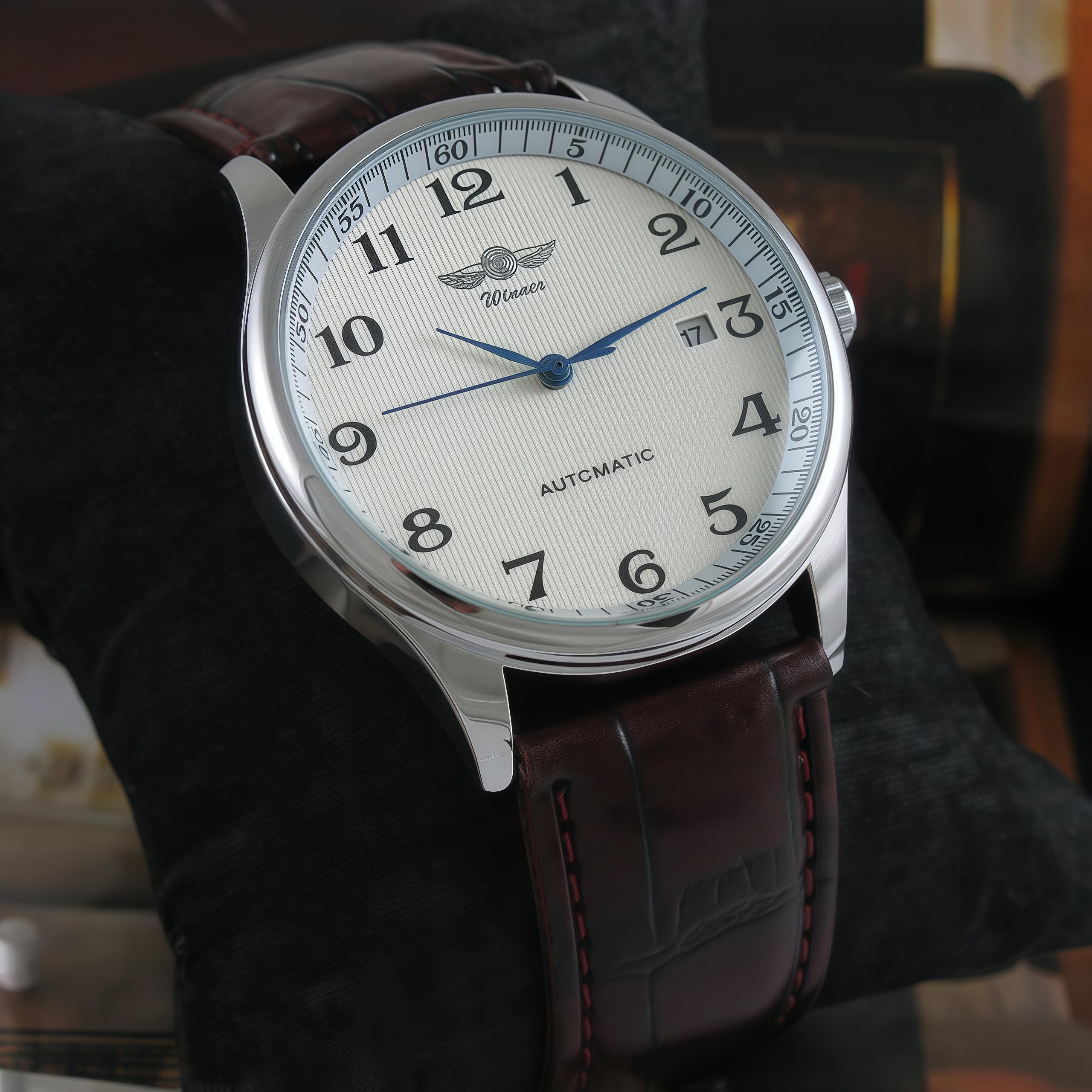 MASTOP Men's Classic Automatic Mechanical Day Calendar Luxury Leather Watch Brown - View 6 of 6