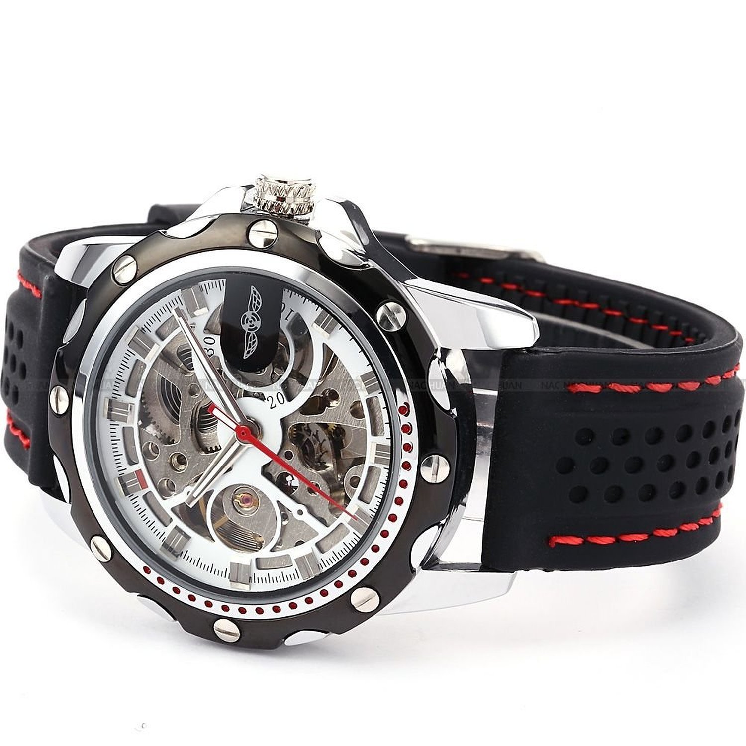 Mastop Mens Skeleton Automatic Mechanical Black Silicone Sport Wrist Watch for Active Lifestyle - View 2 of 5