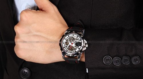 Mastop Mens Skeleton Automatic Mechanical Black Silicone Sport Wrist Watch for Active Lifestyle - View 5 of 5