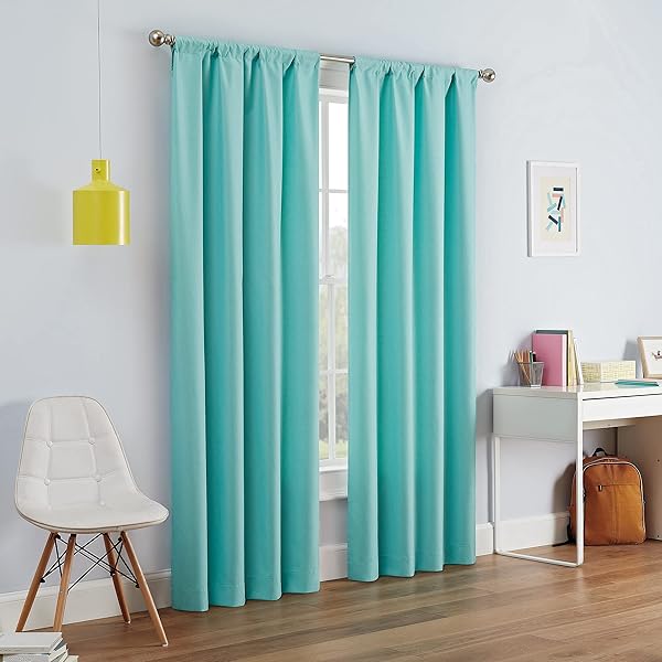 Eclipse Eclipse Kendall Modern Blackout Thermal Rod Pocket Window Curtain 42 x 95 for Bedroom or Living Room Pool Color