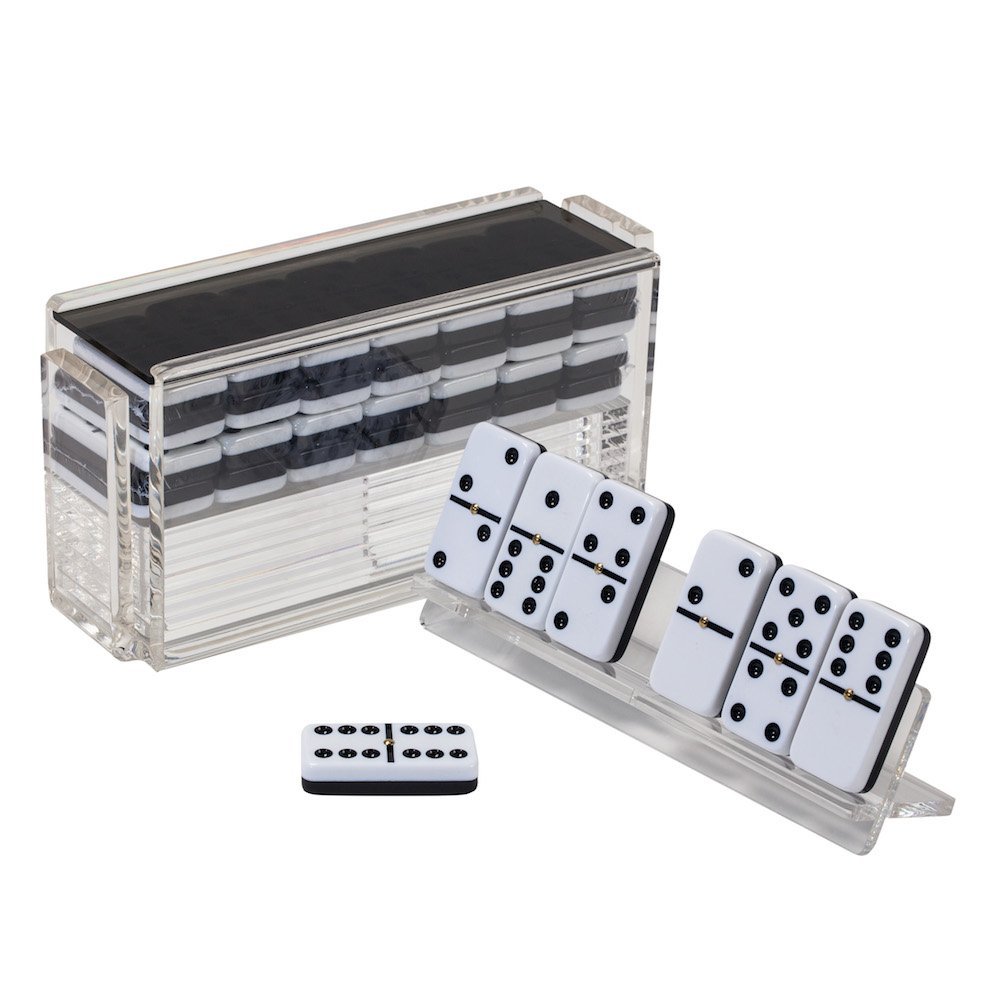 Luxe Dominoes Modern Double Six Jumbo Dominoes Set Premium Acrylic with Racks and Trays Made in the USA for Easy Playing Black Dominoes - View 2 of 6