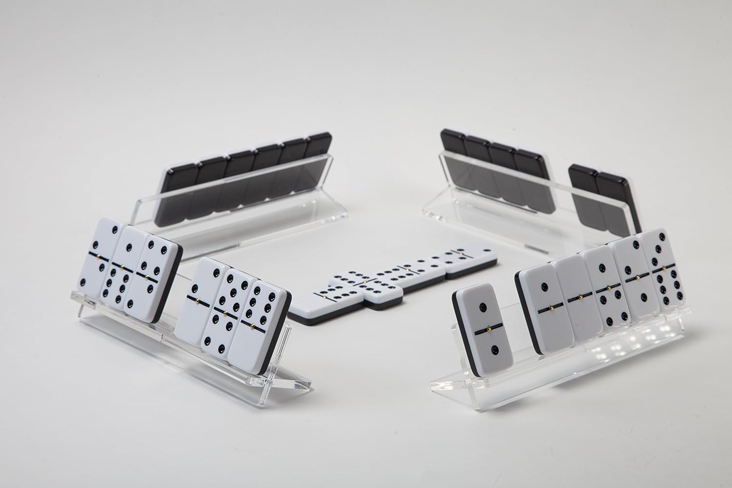 Luxe Dominoes Modern Double Six Jumbo Dominoes Set Premium Acrylic with Racks and Trays Made in the USA for Easy Playing Black Dominoes - View 4 of 6