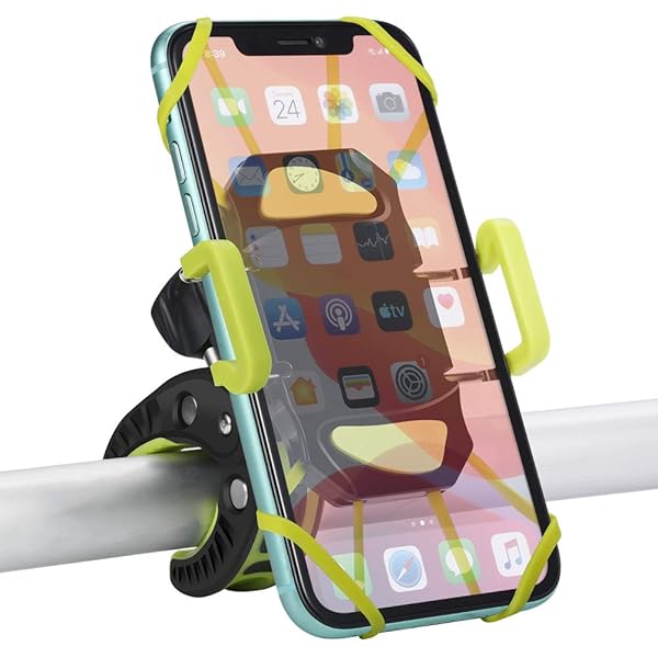 ihens5 ihens5 Bike Phone Mount, Motorcycle Mountain Bike Handlebar Bicycle Golf Cart Stroller Cell Phone Holder with Rubber Strap 360 Degrees Rotate for iPhone X 8 7 6 6s Plus Samsung (Green) - View 3 of 8