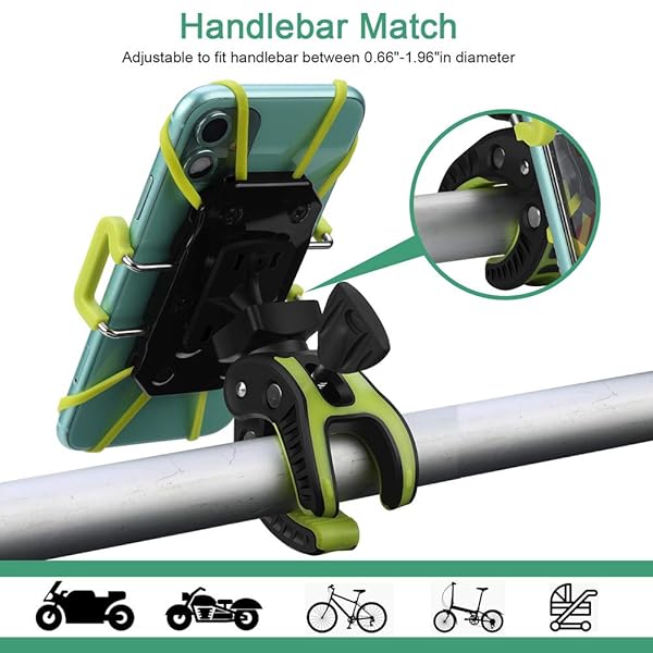 ihens5 ihens5 Bike Phone Mount, Motorcycle Mountain Bike Handlebar Bicycle Golf Cart Stroller Cell Phone Holder with Rubber Strap 360 Degrees Rotate for iPhone X 8 7 6 6s Plus Samsung (Green) - View 5 of 8