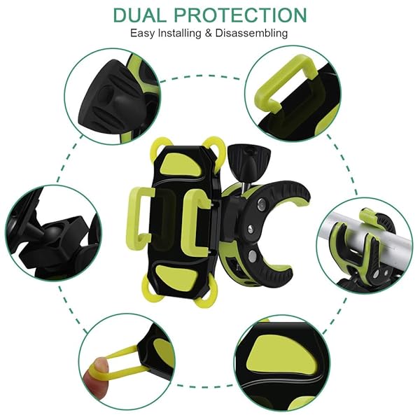 ihens5 ihens5 Bike Phone Mount, Motorcycle Mountain Bike Handlebar Bicycle Golf Cart Stroller Cell Phone Holder with Rubber Strap 360 Degrees Rotate for iPhone X 8 7 6 6s Plus Samsung (Green) - View 7 of 8