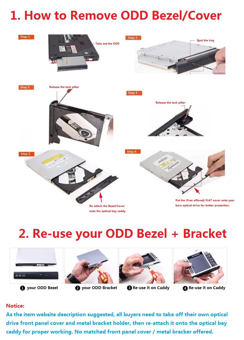 DY-tech SSD HDD Caddy Frame Tray for Dell Inspiron 15 17 5000 7000 5748 5749 14Z 15Z 5523 5423 Upgrade Your Storage Solution - View 5 of 6