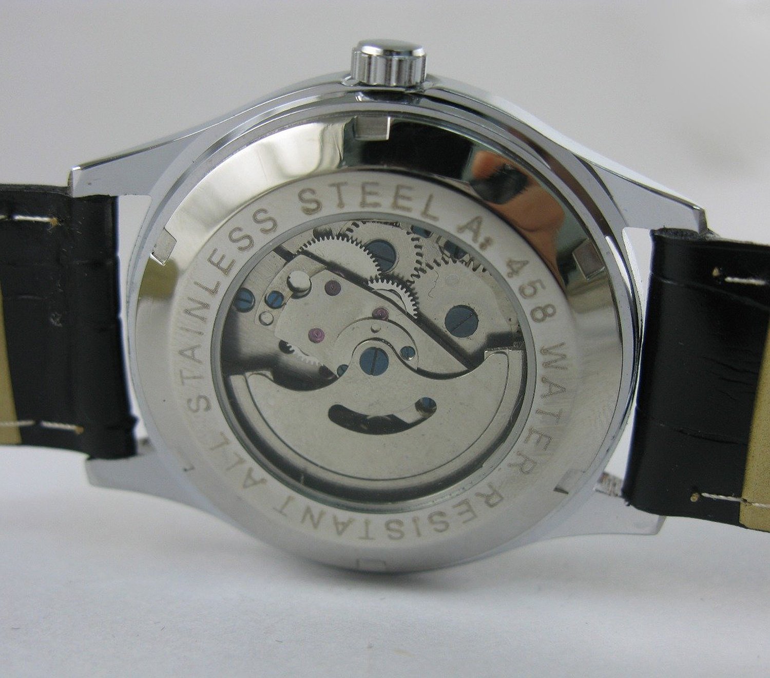 MASTOP Fashion Men's Black Leather Automatic Self Winding Sport Watch for Day Date Use - View 7 of 7