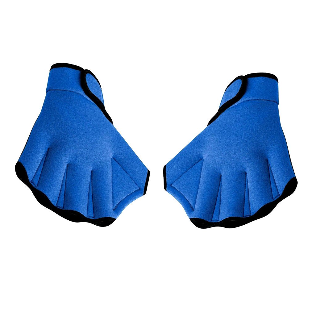 Qzc Aquatic Fitness Swim Training Gloves Water Resistant Webbed Gloves for Aqua Fit Blue Large Size