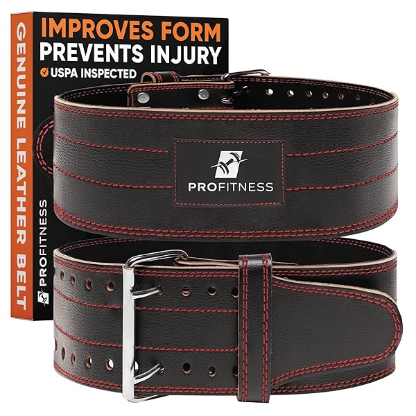 ProFitness Buy Genuine Leather Gym Back Brace & Weightlifting Belt for Men & Women - Black/Red, Small Size