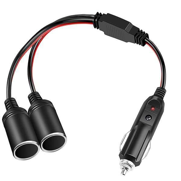 ELECTOP Buy ELECTOP 1 to 2 Car Cigarette Lighter Splitter Adapter - 12V/24V Dual Port Charger with 10-Inch Extension Cord & 15A Fuse