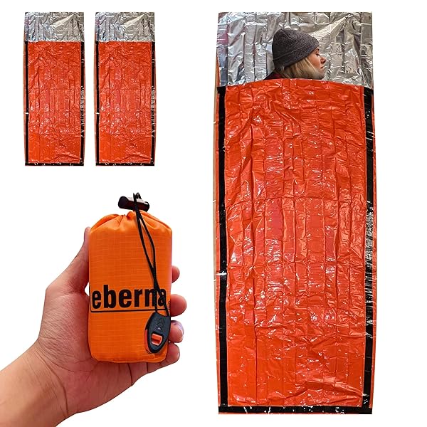 Leberna Emergency Survival Sleeping Bag & Blanket Set | Portable Thermal Bivvy Sack for Camping - 2 Pack