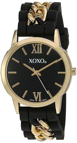 Accutime XOXO Women's Black Dial Quartz Watch Stylish Metal and Rubber Design