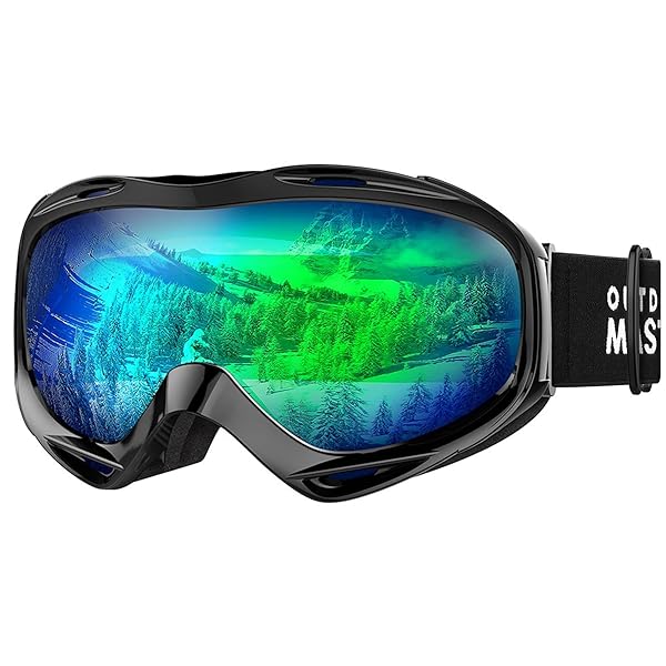 OutdoorMaster OutdoorMaster OTG Ski Goggles - UV Protection Over Glasses for Men, Women & Youth - Black Frame with REVO Green Lens