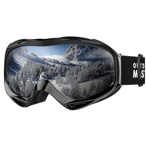 OutdoorMaster OutdoorMaster OTG Ski Goggles - UV Protection Over Glasses for Men, Women & Youth - Black Frame, Grey Lens with REVO Silver