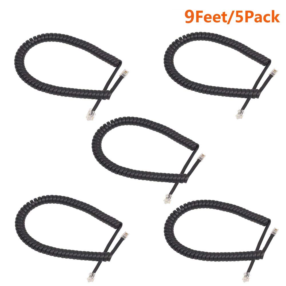 ohCome 5Pack 7.5Feet Pure Copper Coiled Telephone Handset Cord Cable Black Uncoiled Length 1.6Ft to 7.5Ft - View 5 of 5