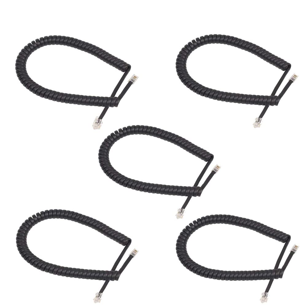 ohCome 5Pack 7.5Feet Pure Copper Coiled Telephone Handset Cord Cable Black Uncoiled Length 1.6Ft to 7.5Ft
