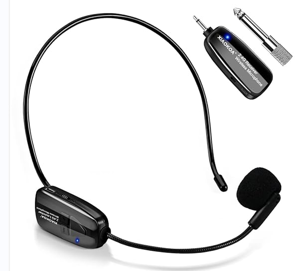 XIAOKOA XIAOKOA 2.4G Wireless Microphone Headset with 50m Range and Dual Micro USB Charging for PA Systems