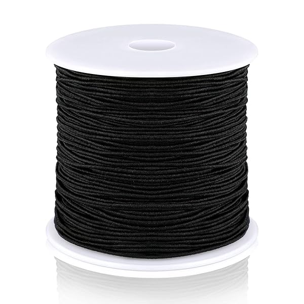 100M Black Elastic String for Bracelets & Jewelry Making - Stretchy Cord for Beading & Sewing