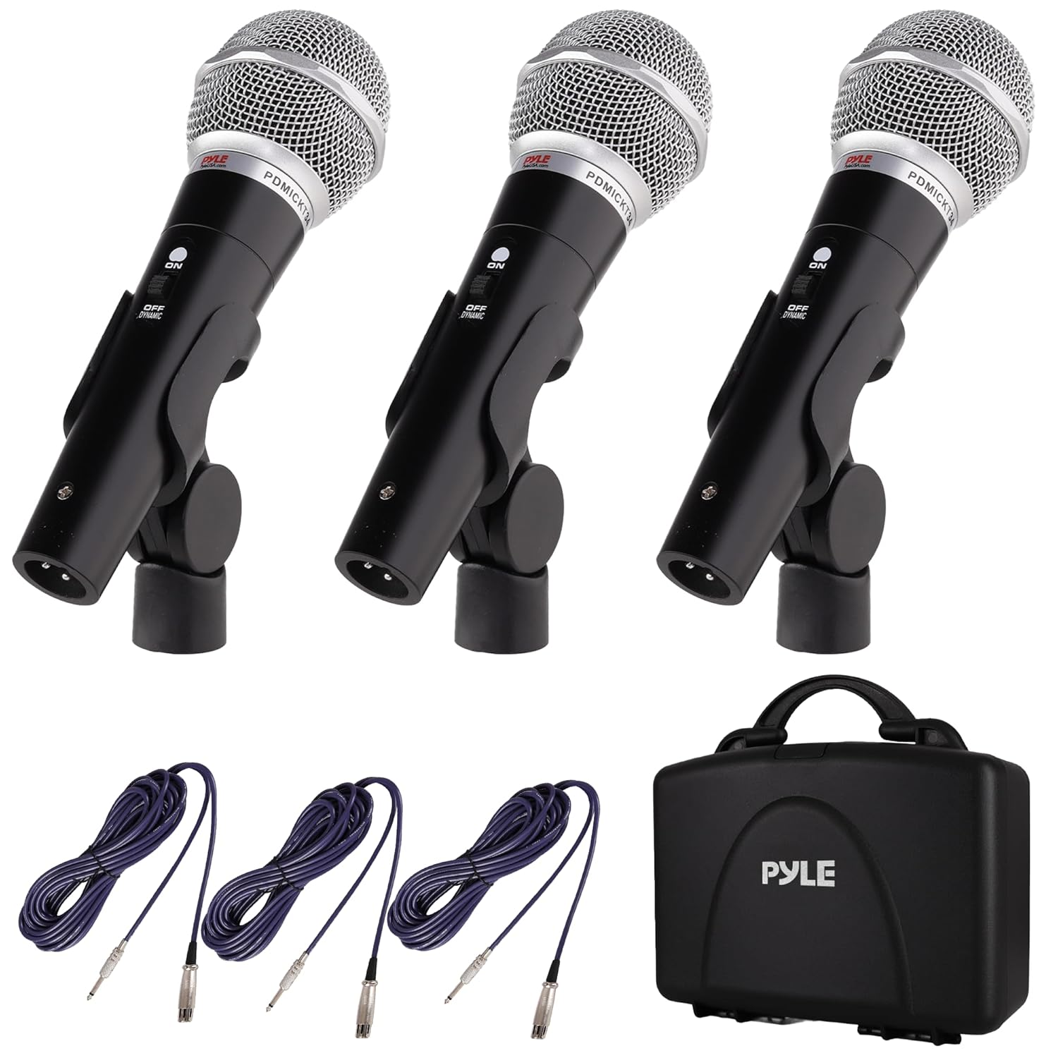 Pyle Pyle 3 Piece Professional Dynamic Microphone Kit with Hard Case Holder Clip and 26ft XLR Audio Cable for Vocal Performance Black